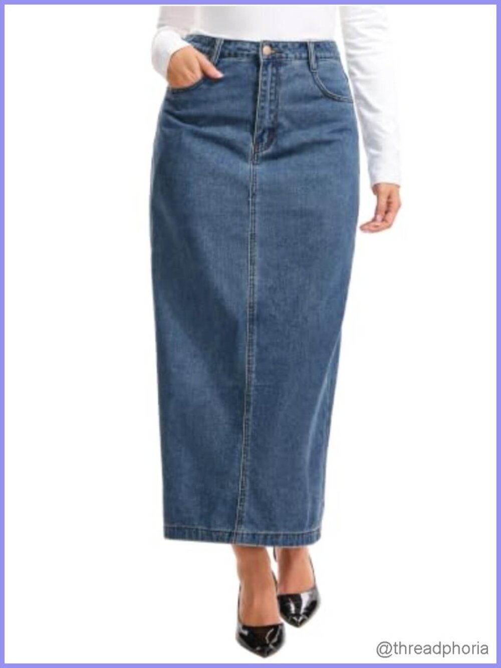 Womens Denim Maxi Skirt High Waist H Line Long Jean Skirt